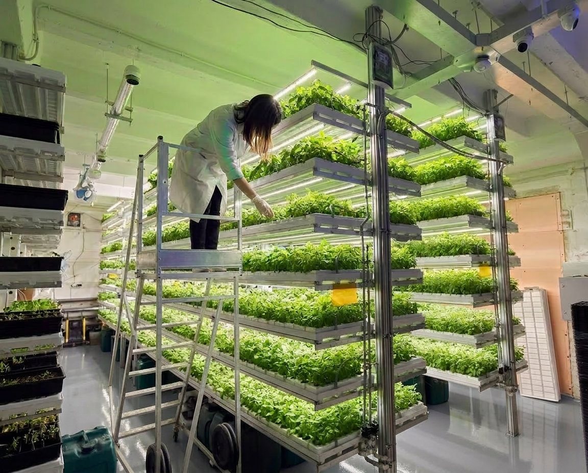 Basil rack inspection from a mobile ladder
